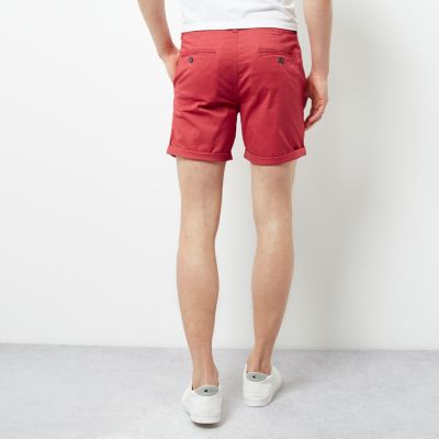 Red slim fit turn up shorts